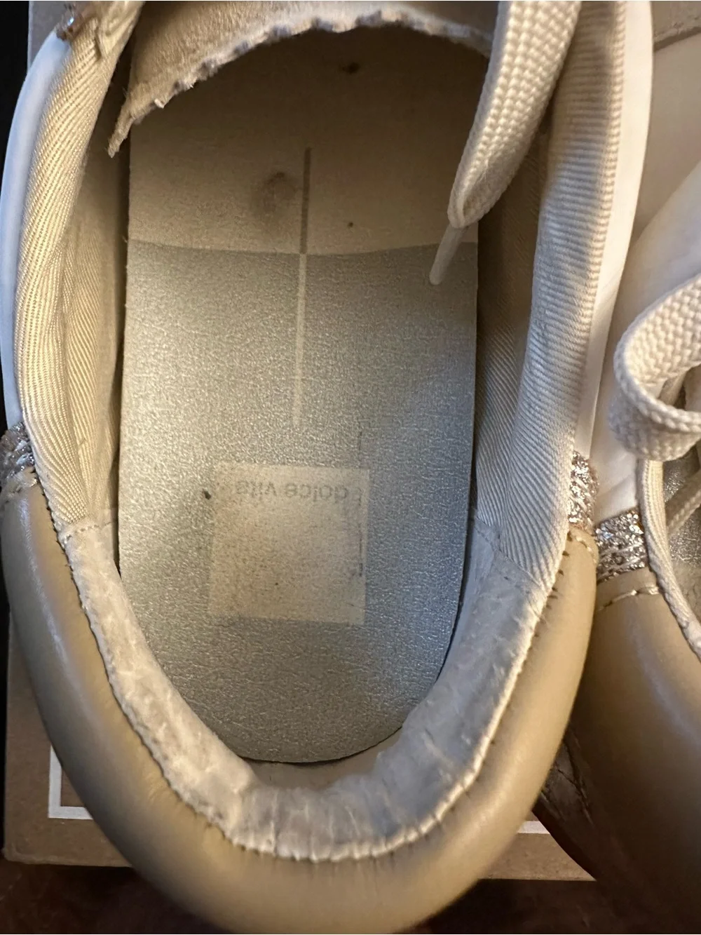Dolce Vita Cream Sneakers with Silver Metallic Trim